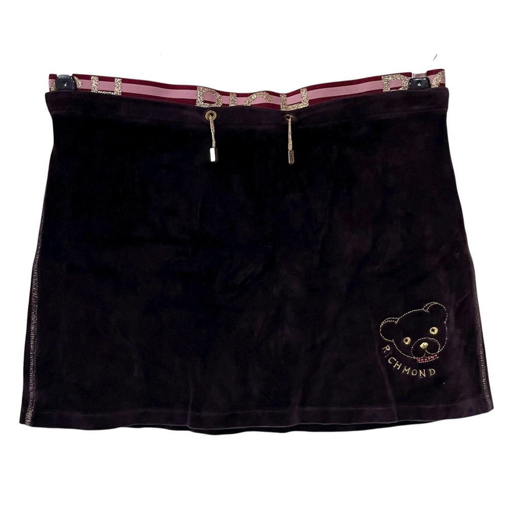 John Richmond Jr Womens Purple Velvet Embroidered Bear‎ Mini Skirt Y2K 14 W31